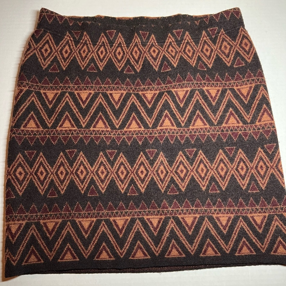 Women's Toad&Co 100% Merino Wool Straight Skirt Aztec Tribal Brown Orange Large
